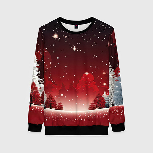 Женский свитшот Зимний берег реки с деревьями и льдом / 3D-Черный – фото 1