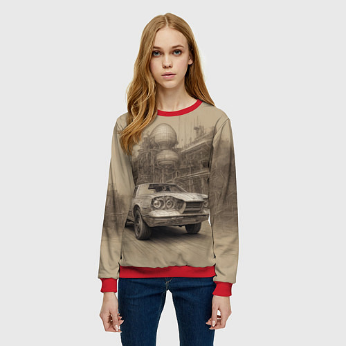 Женский свитшот Скетч футуристичного спорткара / 3D-Красный – фото 3