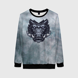 Свитшот женский Стальной дикий кабан на сером фоне, цвет: 3D-черный