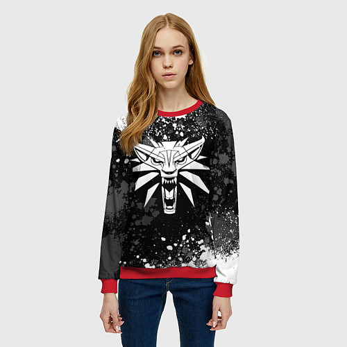 Женский свитшот Медальон ведьмака - брызги / 3D-Красный – фото 3