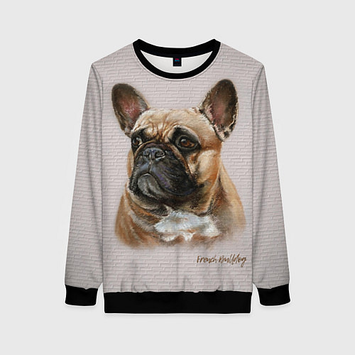 Женский свитшот Французский палевый бульдог на кирпичной стене / 3D-Черный – фото 1