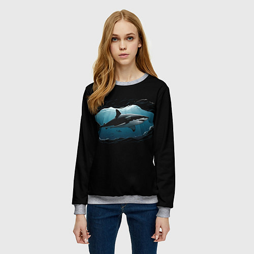 Женский свитшот Акула в овале / 3D-Меланж – фото 3