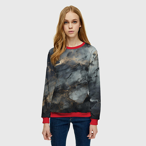 Женский свитшот Темно-серый мрамор / 3D-Красный – фото 3