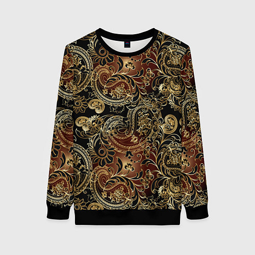 Женский свитшот Золотые узоры пейсли / 3D-Черный – фото 1