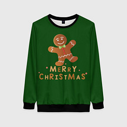 Свитшот женский Пряничный человечек желает счастливого рождества, цвет: 3D-черный