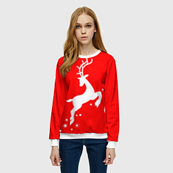 Свитшот женский Рождественский олень Red and white, цвет: 3D-белый — фото 2