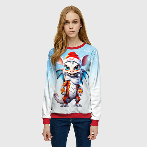 Женский свитшот Забавный новогодний дракончик / 3D-Красный – фото 3