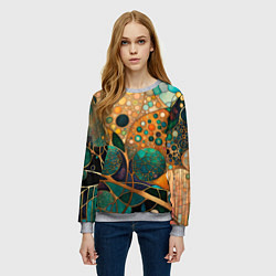 Свитшот женский Вдохновение Климтом - изумрудная абстракция с круг, цвет: 3D-меланж — фото 2