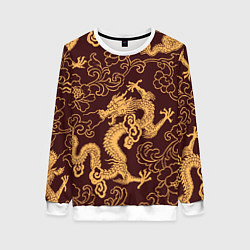 Женский свитшот Черно-золотая гравюра дракона