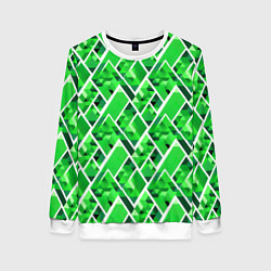 Свитшот женский Зелёные треугольники и белые полосы, цвет: 3D-белый