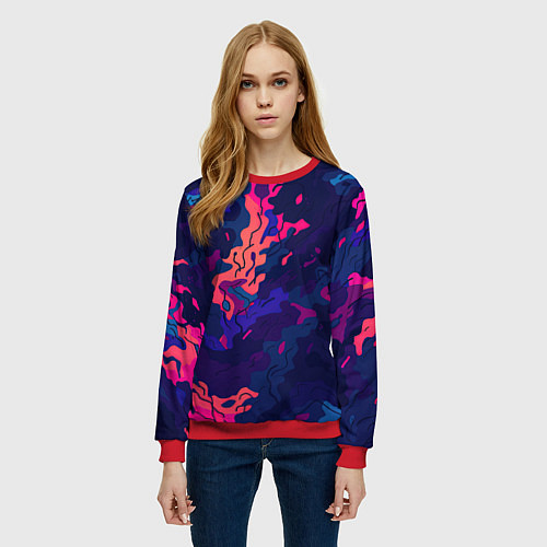 Женский свитшот Яркая абстракция в стиле камуфляжа / 3D-Красный – фото 3