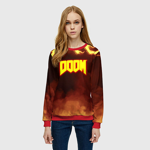 Женский свитшот Doom storm огненное лого / 3D-Красный – фото 3