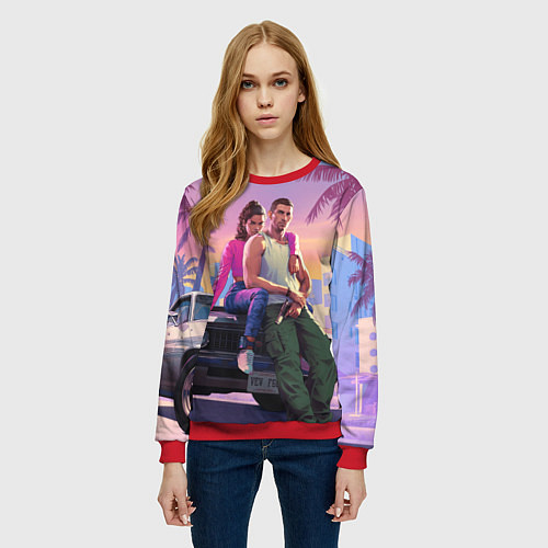 Женский свитшот Jason & Lucia - GTA 6 official art / 3D-Красный – фото 3