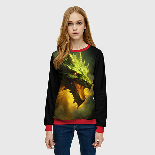 Женский свитшот Злой зеленый дракон 2024 / 3D-Красный – фото 3