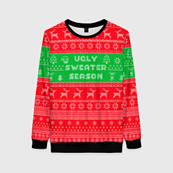 Свитшот женский Ужасный новогодний свитер, цвет: 3D-черный