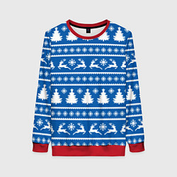 Женский свитшот Синий свитер с новогодними оленями