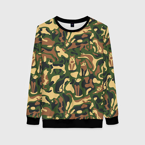 Женский свитшот Коты и кошки - камуфляж / 3D-Черный – фото 1