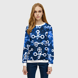 Свитшот женский Белые черепки и кости на синем, цвет: 3D-белый — фото 2