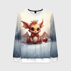 Свитшот женский Маленький дракоша на снежном фоне, цвет: 3D-белый