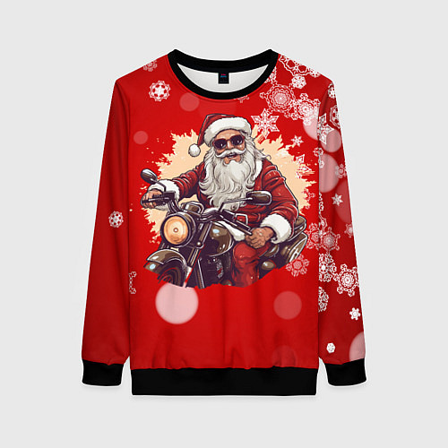 Женский свитшот Санта на мотоцикле / 3D-Черный – фото 1