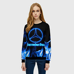 Свитшот женский Mercedes-benz blue neon, цвет: 3D-черный — фото 2
