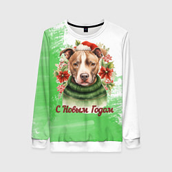 Свитшот женский Зимний питбуль, цвет: 3D-белый