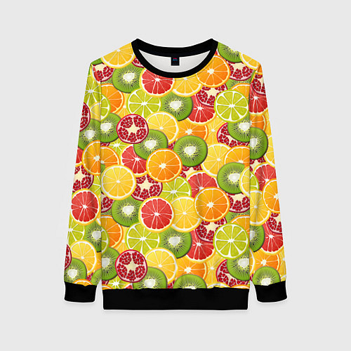 Женский свитшот Фон с экзотическими фруктами / 3D-Черный – фото 1