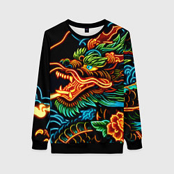 Свитшот женский Japanese neon dragon - irezumi, цвет: 3D-черный