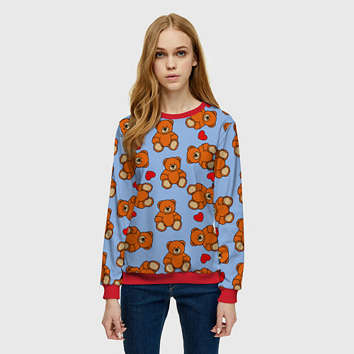 Женский свитшот Игрушки мишки и сердца / 3D-Красный – фото 3