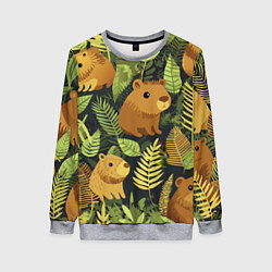 Свитшот женский Капибары - лесной маскировочный камуфляж, цвет: 3D-меланж