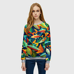 Свитшот женский Стая пестрых рыбок паттерн, цвет: 3D-меланж — фото 2
