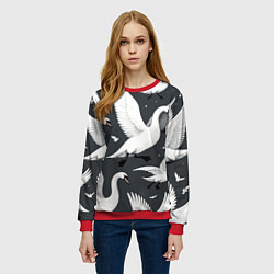 Свитшот женский Стая белых лебедей летящих в небе, цвет: 3D-красный — фото 2