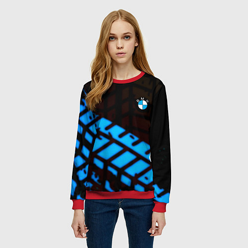 Женский свитшот BMW sport car abstraction / 3D-Красный – фото 3