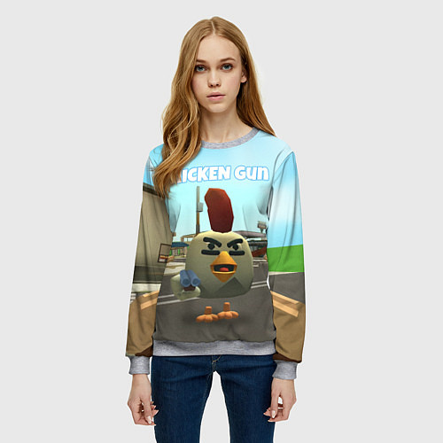 Женский свитшот Chicken Gun - shooter / 3D-Меланж – фото 3