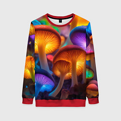 Свитшот женский Неоновые светящиеся грибы, цвет: 3D-красный