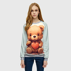 Свитшот женский Медвежонок с сердечком 14 февраля, цвет: 3D-меланж — фото 2