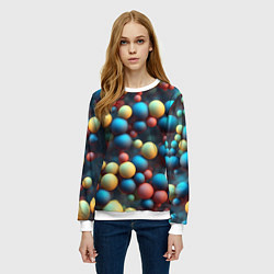 Свитшот женский Разноцветные шарики молекул, цвет: 3D-белый — фото 2