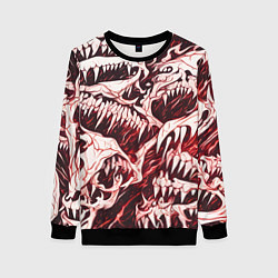Женский свитшот Белые клыки на красном фоне