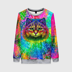 Свитшот женский Цветной кот, цвет: 3D-меланж