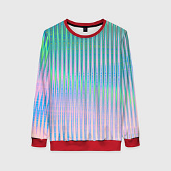 Свитшот женский Голографический эффект светлых тонов полос, цвет: 3D-красный