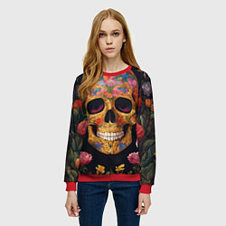 Свитшот женский Bright colors and skull, цвет: 3D-красный — фото 2