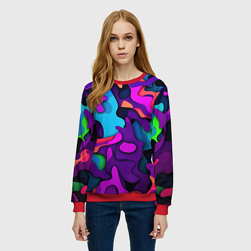 Женский свитшот Яркий неоновый камуфляж / 3D-Красный – фото 3
