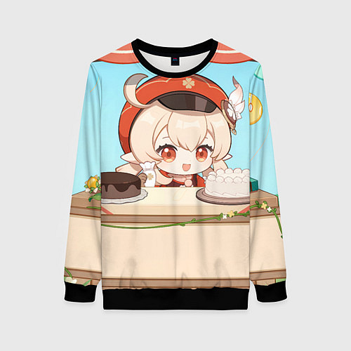 Женский свитшот Genshin Impact Кли cute chibi / 3D-Черный – фото 1