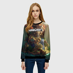 Свитшот женский Minecraft logo горы и реки, цвет: 3D-черный — фото 2