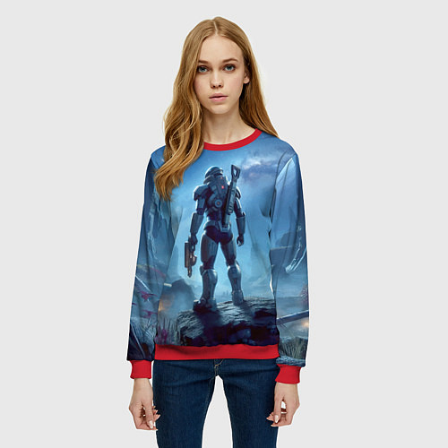 Женский свитшот Mass Effect - ai art / 3D-Красный – фото 3