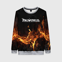 Женский свитшот Palworld логотип на черном фоне с огнем