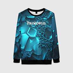 Женский свитшот Palworld логотип на ярких синих неоновых плитах