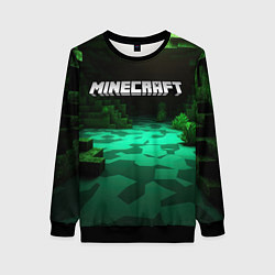 Свитшот женский Minecraft logo зеленый яркий мир, цвет: 3D-черный