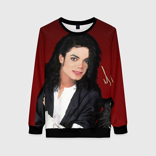 Женский свитшот Michael Jackson с пантерой и автографом / 3D-Черный – фото 1