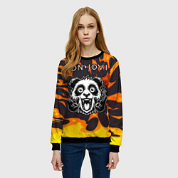 Свитшот женский Bon Jovi рок панда и огонь, цвет: 3D-черный — фото 2